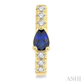 4X3 MM Pear Cut Sapphire and 1/10 Ctw Single Cut Diamond Petite Huggie Earrings in 10K Yellow Gold
